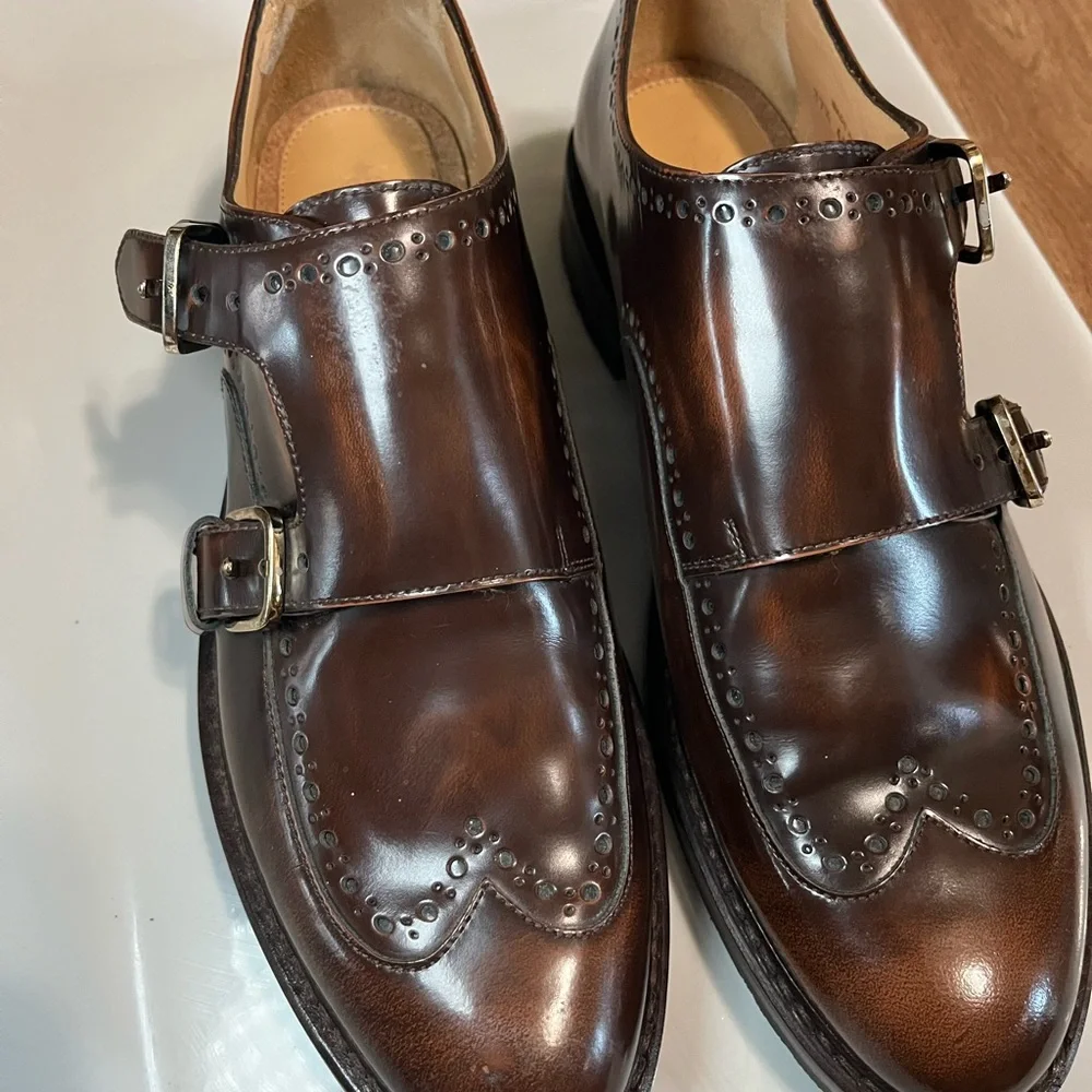 The Office of Angela Scott Brown Leather Double Monk Strap Size 37 1/2, 7 in US - Picture 2 of 6